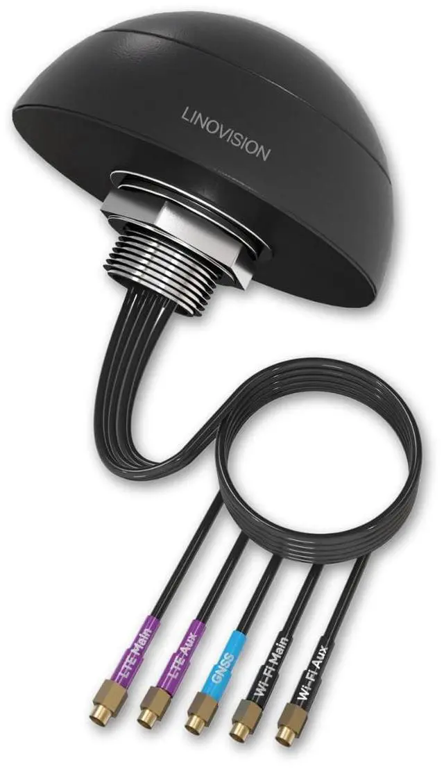 Main image of LINOVISION 4G LTE MIMO Combo 5-in-1 Antenna, 2X 4G LTE, 1x GNSS, 2X Wi-Fi, Outdoor Roof SMA Antenna with 10ft Cable, Works with IOT-R32, Inhand IR302, Teltonika RUT241/RUT240/RUT360/RUT956 (PR1KCO28)