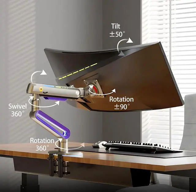 Alt view image 4 of 5 - NB ERGONOMIC RGB Gaming Monitor-arm for Flat/Ultrawide/Curved Monitors 32 to 60 inch, Heavy Duty Stand Load up to 20 kg, VESA 75/100 mm Monitor-Mount G70-New