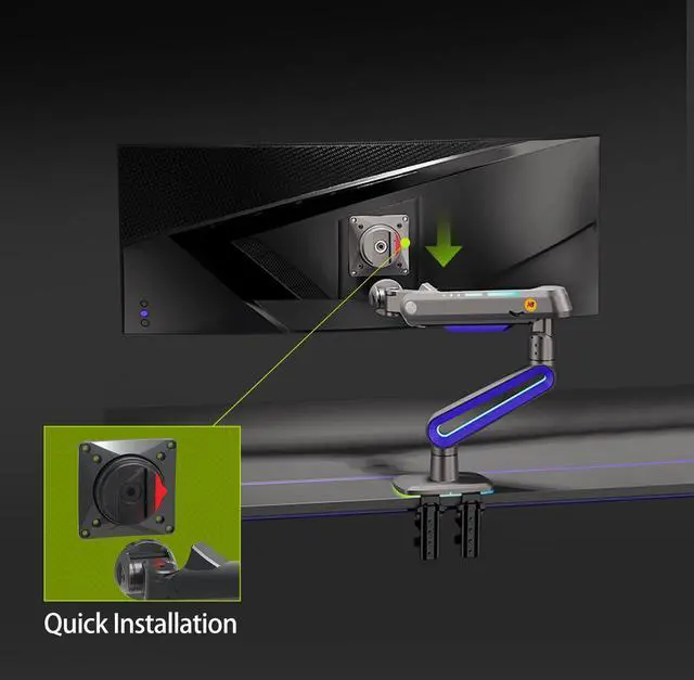 Alt view image 5 of 5 - NB ERGONOMIC RGB Gaming Monitor-arm for Flat/Ultrawide/Curved Monitors 32 to 60 inch, Heavy Duty Stand Load up to 20 kg, VESA 75/100 mm Monitor-Mount G70-New