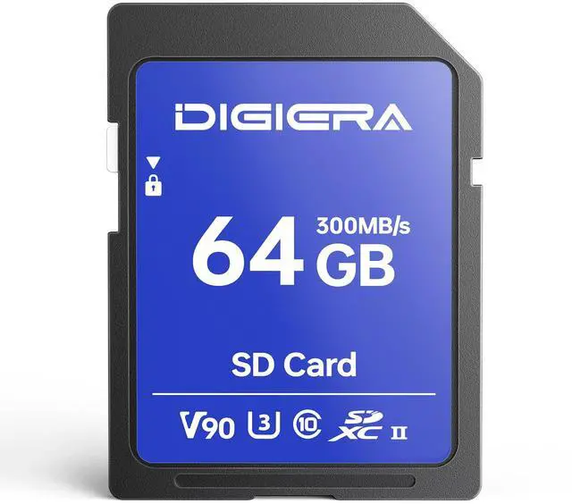Main image of DIGIERA 64GB LSU200 SDXC UHS-II Memory Card - up to 300MB/s, C10, U3, V90, 8K, SD Card for Computers, Digital Cameras, Home Theatre Devices, Car Navigation Systems (1 Pack)