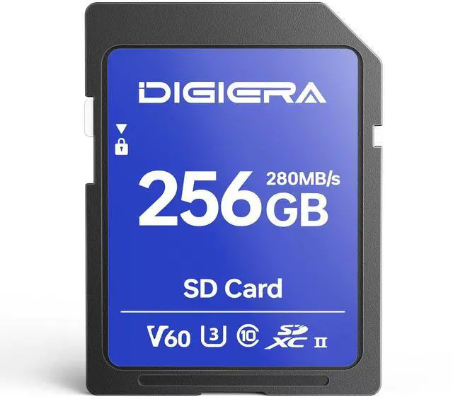 Main image of DIGIERA 256GB LSU100 SDXC UHS-II Memory Card - up to 280MB/s, C10, U3, V60, 6K, SD Card for Computers, Digital Cameras, Home Theatre Devices, Car Navigation Systems (1 Pack)