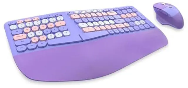 Alt view image 2 of 5 - Wireless Ergonomic Keyboard and Mouse Combo with PU Wrist Rest, Carpal Tunnel Keyboard, 2.4G Colorful Split Ergo Keyboard, Comfortable Natural Typing, Compatible with PC/Laptop (Purple)