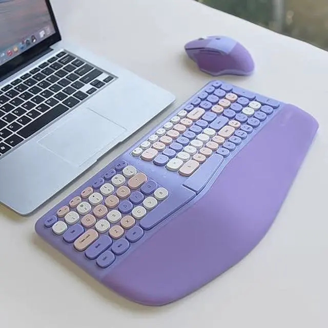 Alt view image 3 of 5 - Wireless Ergonomic Keyboard and Mouse Combo with PU Wrist Rest, Carpal Tunnel Keyboard, 2.4G Colorful Split Ergo Keyboard, Comfortable Natural Typing, Compatible with PC/Laptop (Purple)