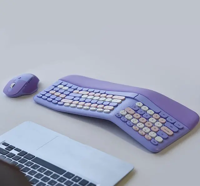 Alt view image 4 of 5 - Wireless Ergonomic Keyboard and Mouse Combo with PU Wrist Rest, Carpal Tunnel Keyboard, 2.4G Colorful Split Ergo Keyboard, Comfortable Natural Typing, Compatible with PC/Laptop (Purple)