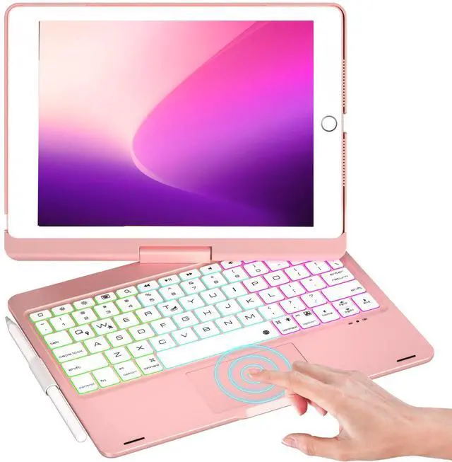 Main image of NOKBABO iPad 9th Generation Case with Keyboard, 360deg Rotatable Touchpad and 7 Color Backlight & Pencil Holder for iPad 9th/8th/7th Gen 10.2 inch & iPad Air 3rd Gen/iPad Pro 10.5 inch - Pink Gold