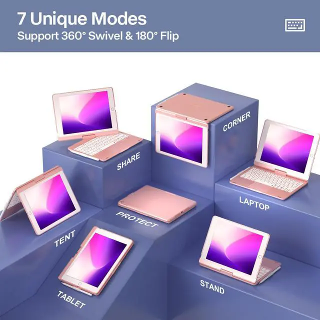 Alt view image 3 of 5 - NOKBABO iPad 9th Generation Case with Keyboard, 360deg Rotatable Touchpad and 7 Color Backlight & Pencil Holder for iPad 9th/8th/7th Gen 10.2 inch & iPad Air 3rd Gen/iPad Pro 10.5 inch - Pink Gold