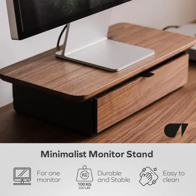 Alt view image 2 of 5 - Oakywood - Desk Shelf Mini - Wooden Desk Shelf - Laptop Stand for Desk - Monitor Elevator, Screen Elevator, Monitor Stand - Desk Shelf Mini - Material Wood, Steel - Walnut - White
