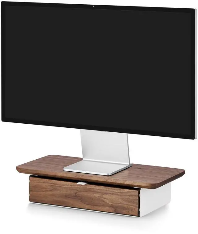 Main image of Oakywood - Desk Shelf Mini - Wooden Desk Shelf - Laptop Stand for Desk - Monitor Elevator, Screen Elevator, Monitor Stand - Desk Shelf Mini - Material Wood, Steel - Walnut - White
