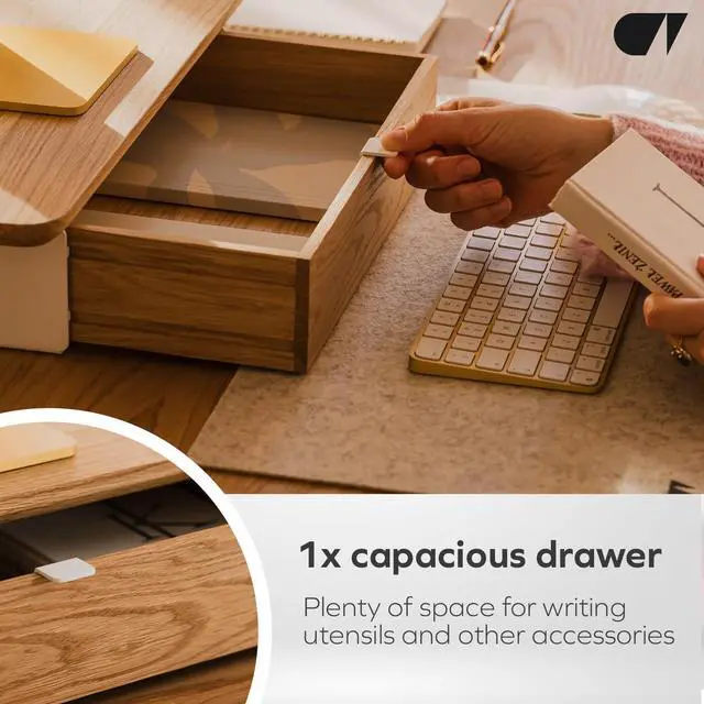 Alt view image 5 of 5 - Oakywood - Desk Shelf Mini - Wooden Desk Shelf - Laptop Stand for Desk - Monitor Elevator, Screen Elevator, Monitor Stand - Desk Shelf Mini - Material Wood, Steel - Walnut - White