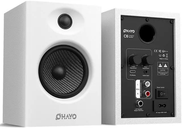 Alt view image 2 of 5 - OHAYO 60W Computer Speakers for Gaming and Music, Active Bluetooth 5.3, Stereo 2.0 Speakers for Desktop PC Monitor or Laptop, Surround Sound Speaker, 3.5 mm Aux RCA Input, USB-Powered, 1 Pair, White