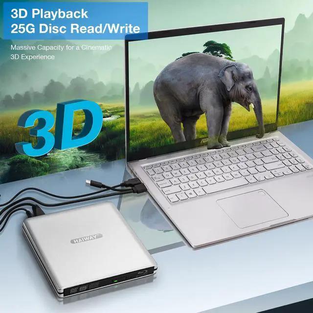 Alt view image 3 of 5 - Haiway External Blu Ray Drive, Support 25G Disc Read/Write Bluray Drives, USB 3.0 and Type-C Portable 3D Blu-Ray BD DVD CD Burner for Laptop PC Compatible with Mac OS Windows XP/7/8/10/11