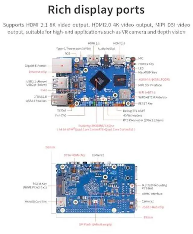 Alt view image 4 of 5 - Generic Orange Pi 5 Pro 4GB LPDDR5 8 Core 64 Bit RK3588S Single Board Computer, 8K Video Decoding 2.4GHz Frequency WiFi Bluetooth Open Source Board Run Orange Pi OS, Android, Debian, Ubuntu