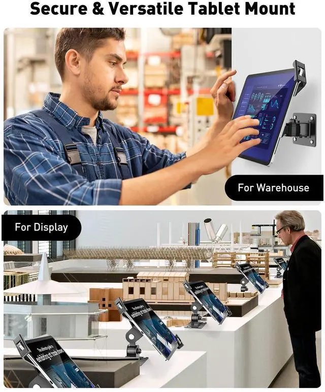 Alt view image 2 of 5 - AboveTEK Tablet Wall Mount -360deg Rotation iPad Wall Holder for Retail & Business, Anti Theft iPad Stand Fits 7"-11" Tablets Including iPad Pro/Air/Mini, Galaxy Tab - Security Lock & Key - (Black)