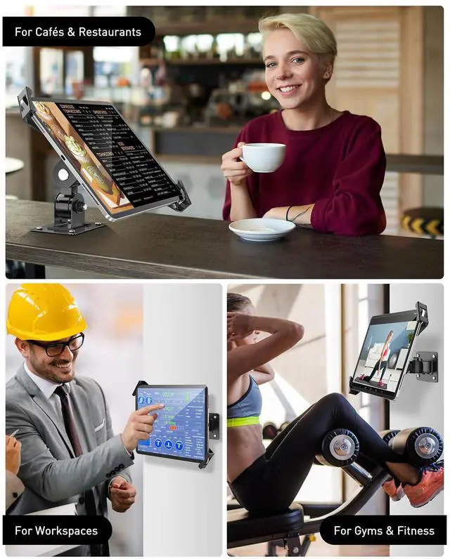 Alt view image 5 of 5 - AboveTEK Tablet Wall Mount -360deg Rotation iPad Wall Holder for Retail & Business, Anti Theft iPad Stand Fits 7"-11" Tablets Including iPad Pro/Air/Mini, Galaxy Tab - Security Lock & Key - (Black)