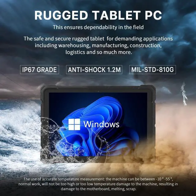 Alt view image 3 of 5 - HIGOLEPC Rugged Tablet,12th Gen N100 Windows Tablet, Win 11 Pro 8GB RAM 128GB ROM 4G LTE GPS 10.1" Tablet PC with 8000mAh Battery IP67/ USB C/WiFi 5 / BT5.0 / FHD for Field Service