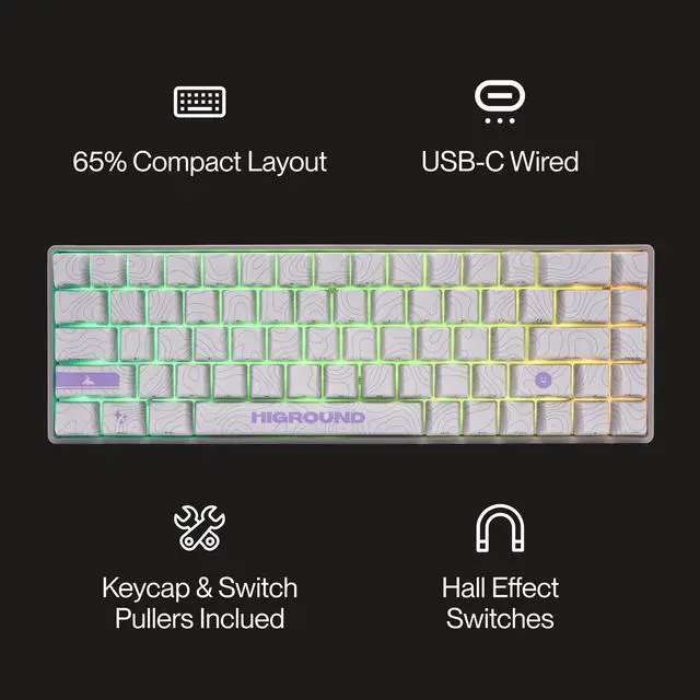 Alt view image 5 of 5 - Higround Basecamp 65HE RETROSUPER Keyboard, 65% Mechanical USB Wired PC Gaming Keyboard with Gateron KS-37 Magnetic Switches, Programable RGB, Hot-Swappable, Deep Thock Creamy Sounding, Pre-lubed