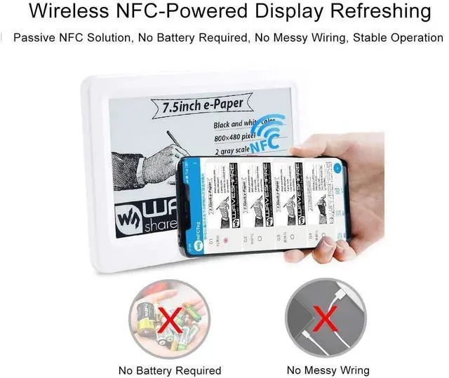 Alt view image 3 of 5 - waveshare 7.5inch Passive NFC-Powered e-Paper Display V2 Black/White e-Ink Screen, Wireless Powering and Data Transfer No Battery Required, Refresh by Smartphone with NFC Function or NFC Reader