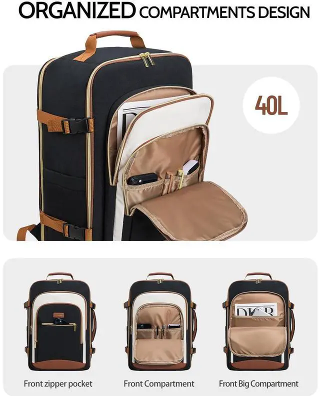 Alt view image 3 of 5 - Lifeamar 40L Travel Backpack for Women, Carry On Bag Flight Approved, Waterproof Backpack with 3 Packing Cubes, Weekender Personal Item Backpack for Airplane Travel Essentials, TSA Approved