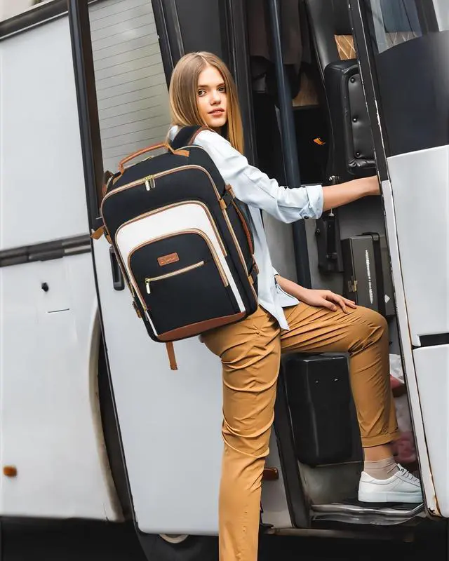 Alt view image 2 of 5 - Lifeamar 40L Travel Backpack for Women, Carry On Bag Flight Approved, Waterproof Backpack with 3 Packing Cubes, Weekender Personal Item Backpack for Airplane Travel Essentials, TSA Approved