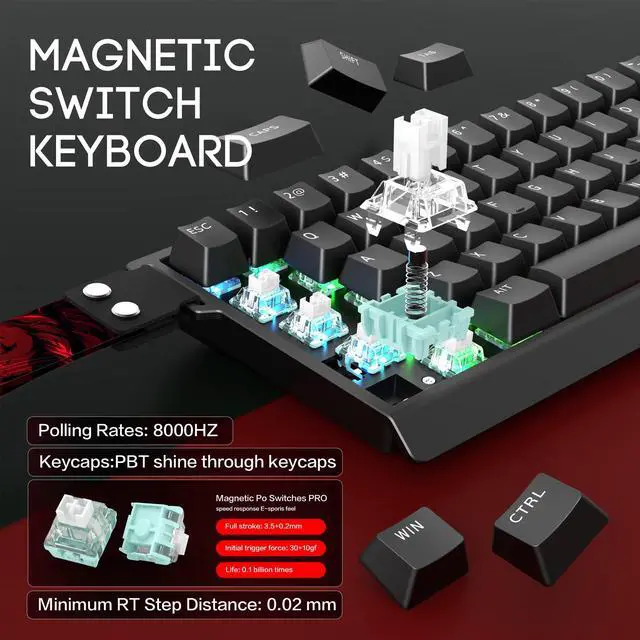 Alt view image 3 of 5 - BOYI MADLIONS MAD68 HE RGB Rapid Trigger Wired Magnetic Switch Gaming Keyboard,Adjustable Actuation Hall Effect Hyper-Fast 65% Compact Gasket-Mounted Mechanical Keyboard for PC/Mac Gamer(Black)
