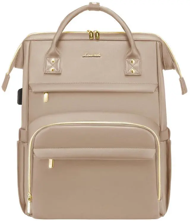 Main image of LOVEVOOK Leather Laptop Backpack for Women 17 inch,Travel Backpack Purse Nurse Teacher Backpack Computer Laptop Bag,Professional College Business Work Bags Carry On Backpack with USB Port,Sandy