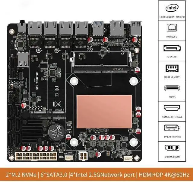 Alt view image 4 of 5 - HKUXZR N150 Industrial Motherboard NAS 4 Cores 4 Threads Low Power Processor 4x2.5G i226 Network M.2 Slot 6xSATA DP HDMI 2.0 PCIE x1 DDR5 Type-C
