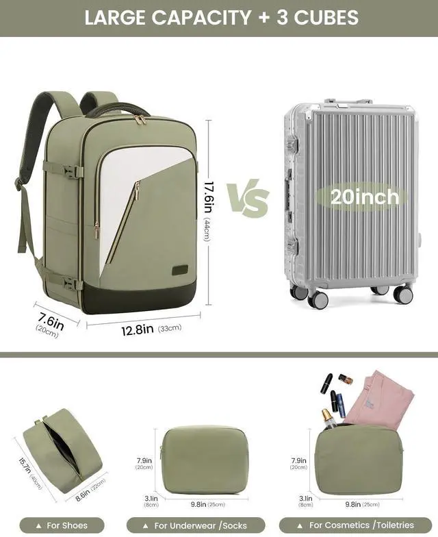 Alt view image 4 of 5 - LOVEVOOK Travel Backpack for Women, 40L Carry on Backpack for Airplanes, Large TSA Personal Item Travel Bag fits 17.3" Laptop, Water-Resistant Business Weekender Backpack, 4Pcs