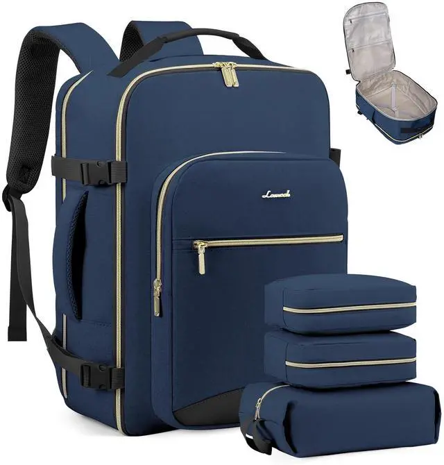 Main image of LOVEVOOK Carry on Travel Backpack, 50L Waterproof Large 18inch Laptop Luggage Daypack as Personal Item Flight Approved, Business Weekender Overnight with 3 Packing Cubes, Blue green-Black