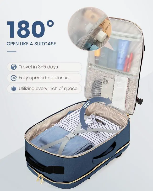 Alt view image 2 of 5 - LOVEVOOK Carry on Travel Backpack, 50L Waterproof Large 18inch Laptop Luggage Daypack as Personal Item Flight Approved, Business Weekender Overnight with 3 Packing Cubes, Blue green-Black