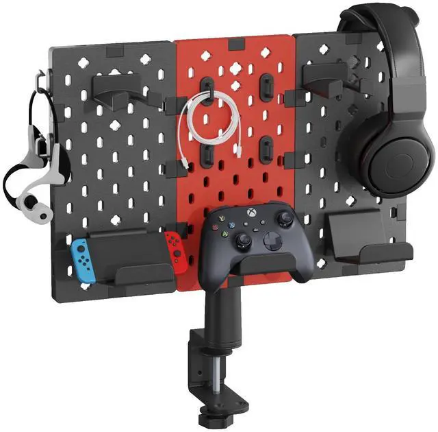 Alt view image 5 of 5 - PEGZONE Desk Side Storage Organizer No Drill Under Desk Laptop Holder Bundle with Clamp on Desk Pegboard Storage for Controller Headset