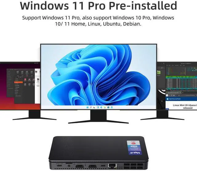 Alt view image 2 of 5 - MeLE Reddot Winner Mini PC Overclock4C N100(up to 3.4GHz) with Windows 11 Pro 16GB RAM, 512GB Storage, Mini Desktop Computer, Triple Screen Display, Full Function USB-C on Office Education Home