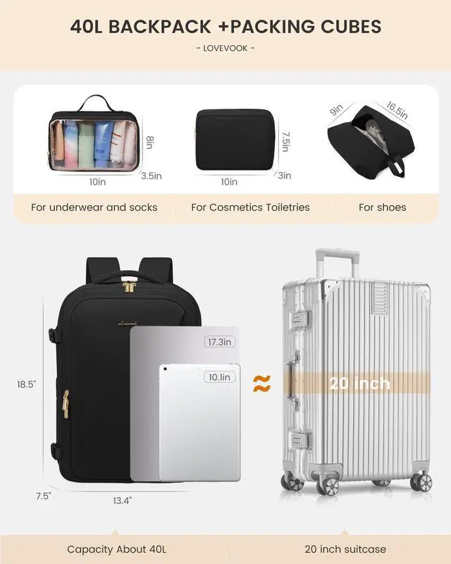 Alt view image 4 of 5 - LOVEVOOK Travel Backpack For Women,42L Carry On Backpack Flight Approved,TSA Personal Item Travel Bag Fits 17.5 Inch Laptop,Business Weekender Overnight Daypack with Toiletry Bag and Cubes