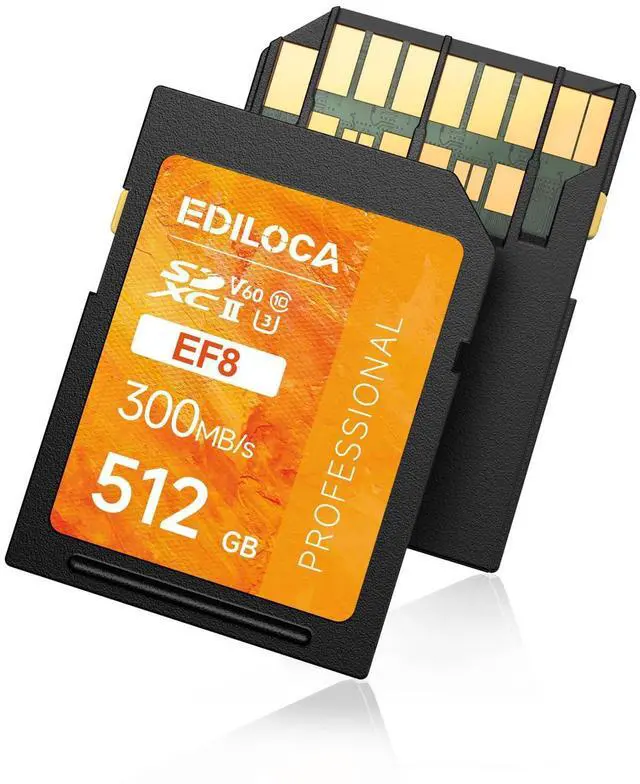 Main image of 512GB UHS-II SD Card V60 Memory Cards for Professional Camera 4K/6K Video - 300MB/s Read, 200MB/s Write, Shockproof & Waterproof High-Speed Storage, U3 Class 10 Compatible with Canon (EF8)