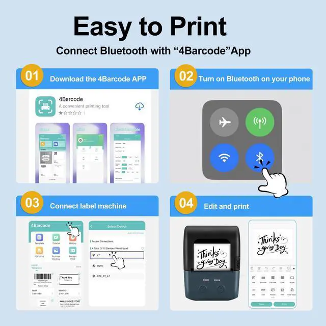 Alt view image 4 of 5 - L7 Label Maker Machine with Tape, 2 Inch Thermal Bluetooth Label Printer, Portable Handheld Sticker Barcode Inkless Printer with 1 Roll 50x30mm Tape for Home, Kitchen, School, Office Organization