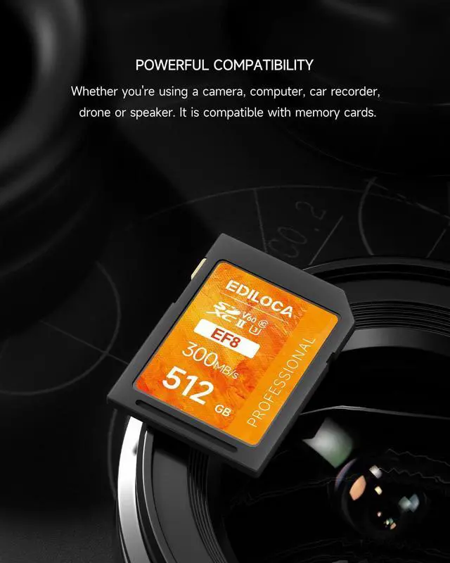 Alt view image 4 of 5 - 512GB UHS-II SD Card V60 Memory Cards for Professional Camera 4K/6K Video - 300MB/s Read, 200MB/s Write, Shockproof & Waterproof High-Speed Storage, U3 Class 10 Compatible with Canon (EF8)