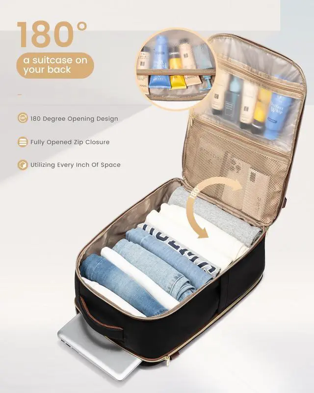 Alt view image 2 of 5 - LOVEVOOK Travel Essentials Carry on Backpack 40L Travels Backpack for Women,Waterproof TSA Personal Item Travels Bag Airline Flight Approved,Large Carry on Luggage Laptop Backpack with Packing Cubes