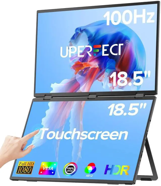 Main image of UPERFECT Delta 18.5" 100Hz Touchscreen Dual Portable Monitor, Laptop Screen Extender Stacked Triple Folding Monitor with Stand & VESA for Laptop PC Phone Game Console (No Driver Needed)