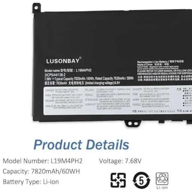 Alt view image 4 of 5 - LUSONBAY L19M4PH2 L19C4PH2 Laptop Battery for Lenovo Ideapad Yoga 9i (14) 9-14ITL5 82BG Yoga Pro 14c ITL 20215B10Z33896 5B10Z33895 SB10Z33898