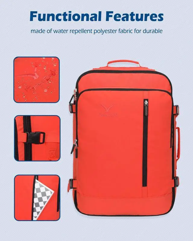 Alt view image 4 of 5 - Hynes Eagle Carry on Backpack 38L Large Travel Backpack for Women Flight Approved Weekender Bag Laptop Backpack Men 15 inches Orange with Waist Pack Beige