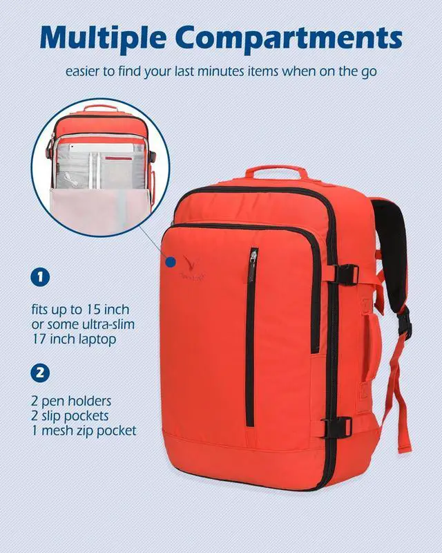 Alt view image 5 of 5 - Hynes Eagle Carry on Backpack 38L Large Travel Backpack for Women Flight Approved Weekender Bag Laptop Backpack Men 15 inches Orange with Waist Pack Beige