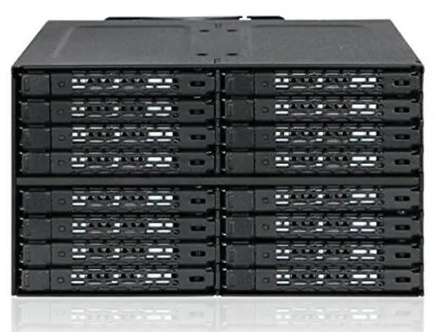 Alt view image 2 of 5 - ICY DOCK Full Metal 16 x 2.5 SAS/SATA HDD/SSD Mobile Rack Enclosure for 2 x 5.25 Bay (4 x MiniSAS HD) | ToughArmor MB516SP-B