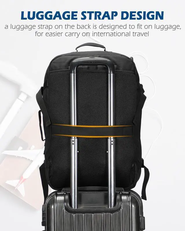 Alt view image 2 of 5 - Hynes Eagle Carry on Backpack 38L Large Travel Backpack for Women Flight Approved Weekender Bag Laptop Backpack Men 15 inches Black with 3PCS Packing Cubes Set Black