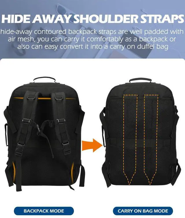 Alt view image 4 of 5 - Hynes Eagle Carry on Backpack 38L Large Travel Backpack for Women Flight Approved Weekender Bag Laptop Backpack Men 15 inches Black with 3PCS Packing Cubes Set Black