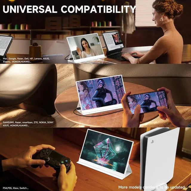 Alt view image 4 of 5 - QAF Portable Monitor for Laptop 15.6 Inch 1080P, USB/HDMI Computer Monitor, Gaming Travel Laptop Screen Extender Monitor Portable for PC/Mac/Phone/PS5/PS4/Xbox/Switch, IPS HDR Display with Smart Cover