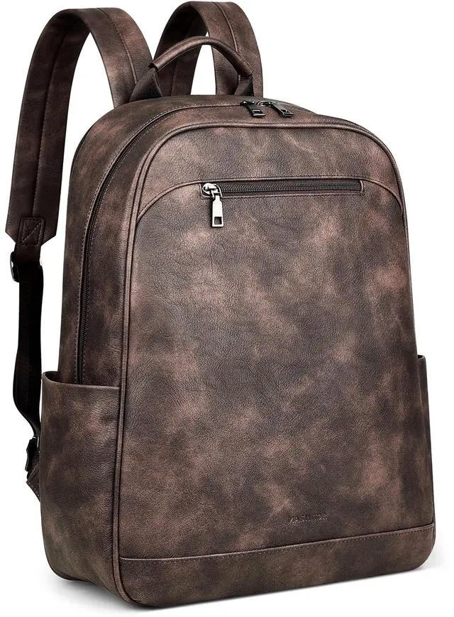 Main image of MASINTOR 15.6 inch Leather Laptop Backpack Purse for Women, Designer Travel and Work Bag with Laptop Compartment Retro Coffee