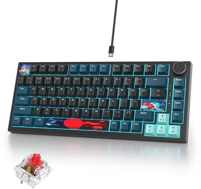 Main image of iRoboosta 75% Mechanical Gaming Keyboard, Hot Swappable RGB Backlit Custom With Knob, Gasket Mount USB Wired, 82 Keys Black Blue Linear Red Switch (82 Black Blue)