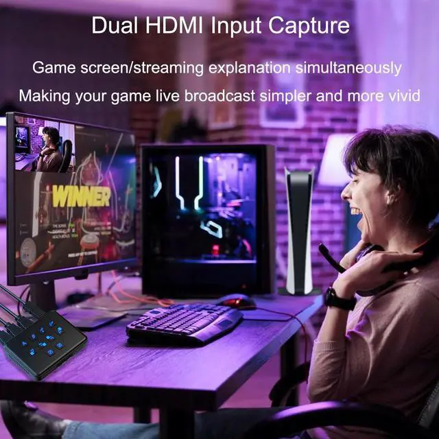 Alt view image 2 of 5 - Dual HDMI Capture Card with Stream Switcher, Stream and Record in 1080p60 Video Capture Card for Gaming Live Streaming Video Recorder on Xbox Series X/S, PS5/PS4/Pro, OBS and PC/Mac