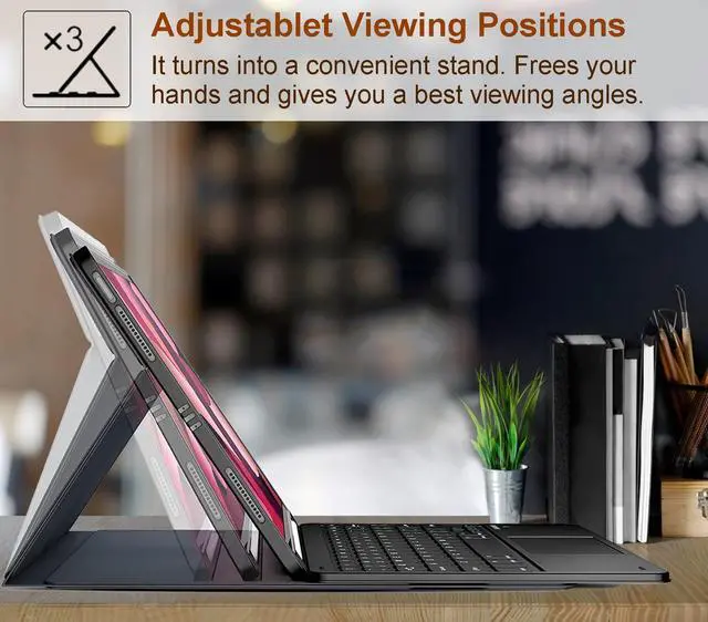 Alt view image 4 of 5 - Nanhent Touchpad Keyboard Case for Lenovo Tab P12 12.7 Inch Tablet 2023, 7 Color Rainbow Backlight Detachable Bluetooth Trackpad Keyboard Folio Smart Cover with Pen Holder