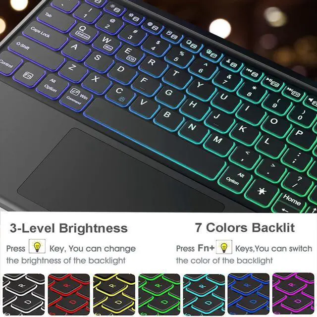 Alt view image 5 of 5 - Nanhent Touchpad Keyboard Case for Lenovo Tab P12 12.7 Inch Tablet 2023, 7 Color Rainbow Backlight Detachable Bluetooth Trackpad Keyboard Folio Smart Cover with Pen Holder