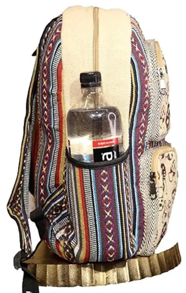 Alt view image 2 of 4 - Gurkha Handmade Unique Design Himalayan Hemp Cotton Backpack 17 IN Medium Hippie, Festival, Hiking, Tablet & Laptop Backpack Bag - Handmade In Mt. Everest Country Nepal